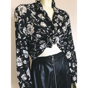 Vintage 90s Black & White Sheer Floral Button Up
